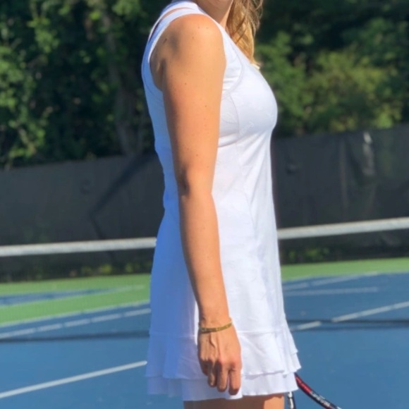 Lilly Pulitzer Luxletic Delphina S Nylon Tennis Logo Print Dress Palm Tree Soft - Picture 2 of 6